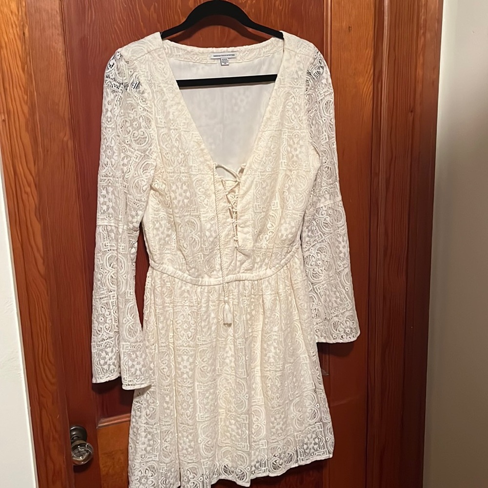 Medium Cream Synched Waist Bohemian Dress